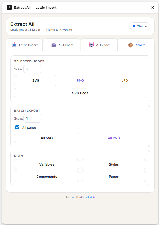 Variables and design tokens export panel